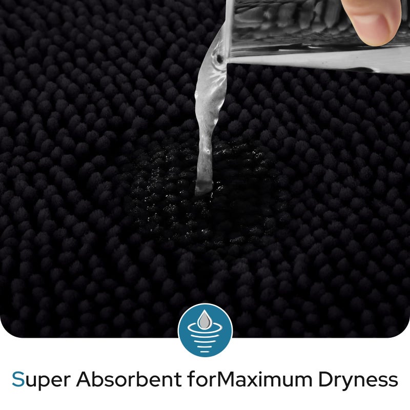 BYSURE Black Bathroom Rugs Sets 3 Piece with Toilet Lid Cover Non Slip Extra Absorbent Plush Chenille Soft Washable Bath Mats - Image 3